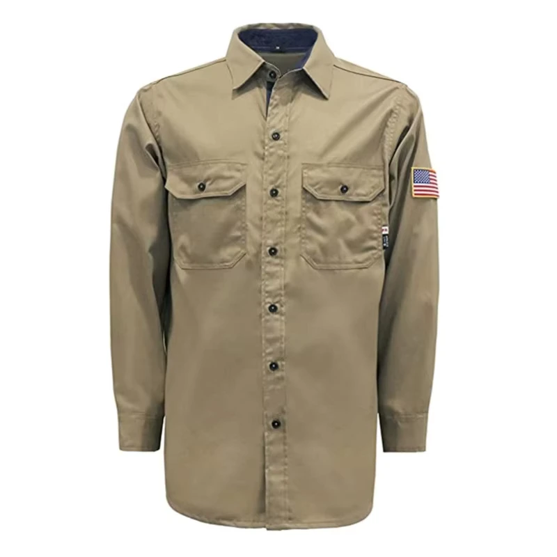 Customized FR Cotton 6.5OZ Smelting Electrician Workwear CAT2 Fire Retardant Shirts