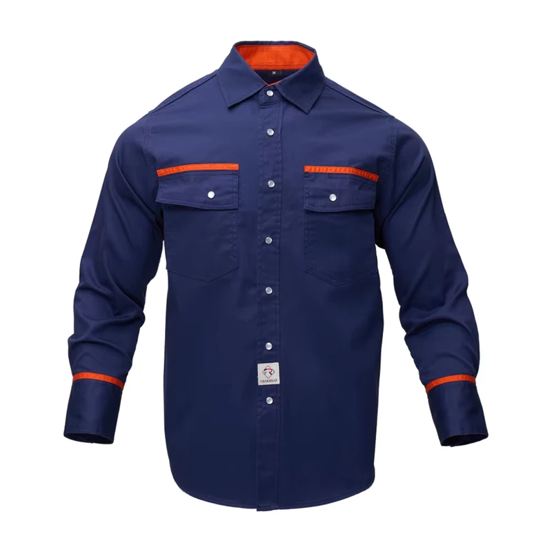 Customized FR Flame Retardant Workwear Snaps Closure CAT2 Arc Flash Welding Cotton Fire Resistant Twill Shirts