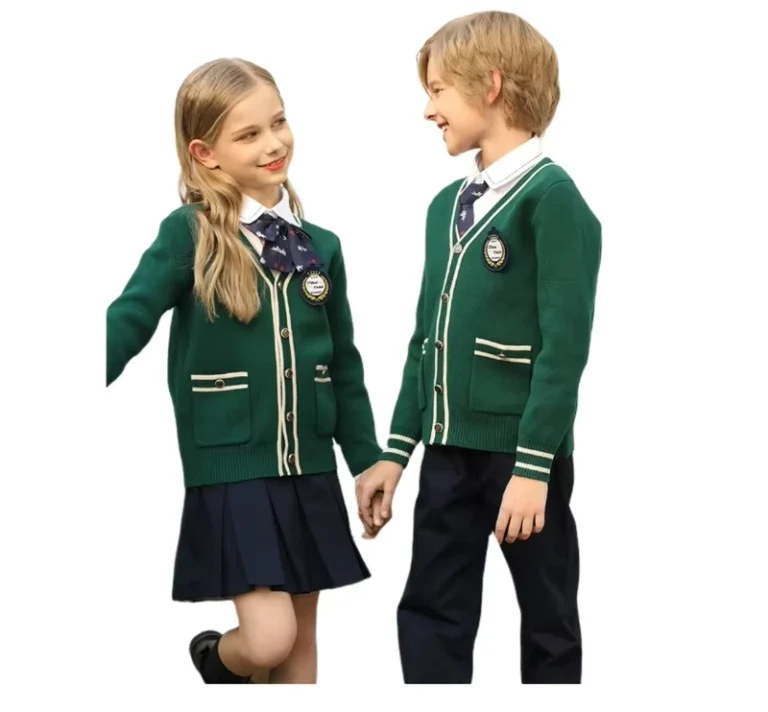 Customized-Girls-and-Boys-Green-Formal-Primary-Knitting-School-Uniform-New-Model-ODM-Kids-School-Uniforms