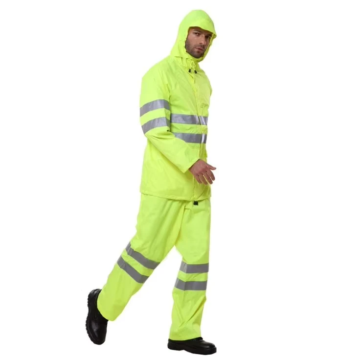 Customized Hi Vis Reflective Waterproof Workwear Clothes Rain Suit Jacket Trousers Durable Lightweight Work Raincoat with Pants