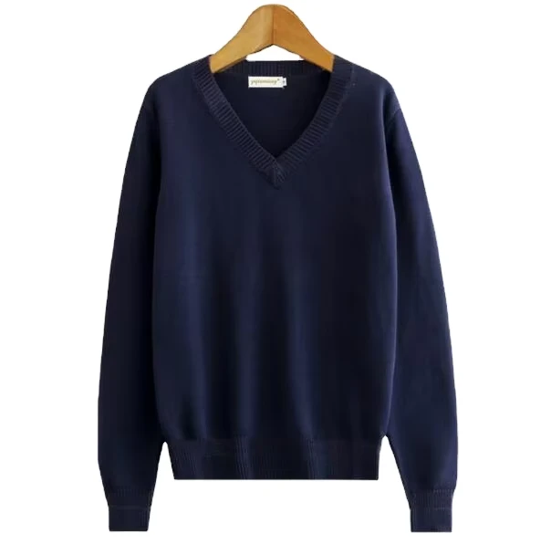Customized High Quality 3 18Y Navy Long Sleeve Plain Uniform Sweater for School