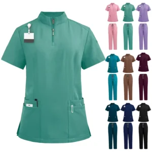 Customized Hospital Collar Work Clothes Scrub Suits Solid Color Nurse Uniform Set Medical Clinic Staff Uniform
