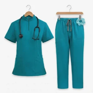 Customized Hospital Healthcare Uniform Sets for Men Women Blends Woven Nursing Scrubs Zipper Tops OEM Model