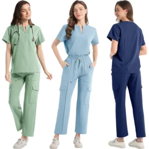 Customized Hospital Medical Nurse Scrub Uniform with Soft Stretch Fabric and Short Sleeves