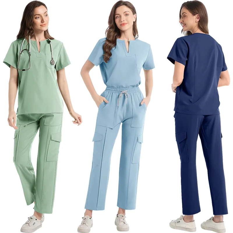 Customized Hospital Medical Nurse Scrub Uniform with Soft Stretch Fabric and Short Sleeves