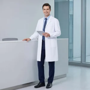 Customized JingHua Medical Doctor White Cotton Broadcloth Scrubs Long Sleeve Men’s Hospital Use Uniform