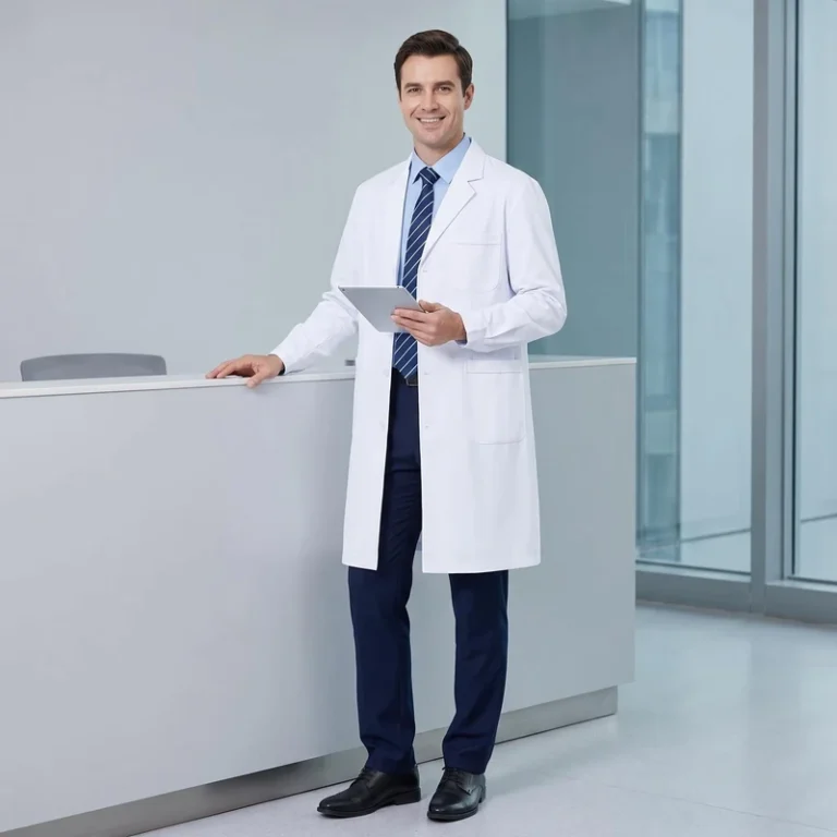 Customized-JingHua-Medical-Doctor-White-Cotton-Broadcloth-Scrubs-Long-Sleeve-Mens-Hospital-Use-Uniform