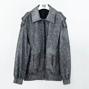 Customized Ladies Aged Frayed Full Grain Leather Jacket