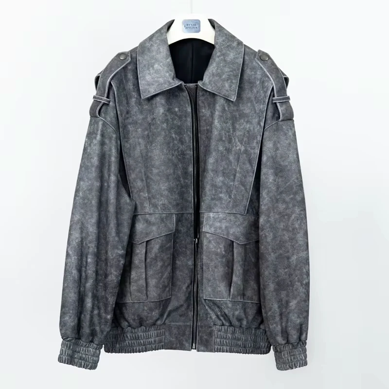 Customized Ladies Aged Frayed Full Grain Leather Jacket