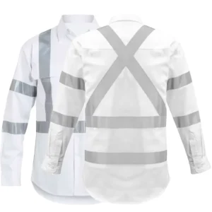 Customized Logo 100% Cotton Drill Vented Breathable Long Sleeve Australia Roadway Traffic White Work Shirt