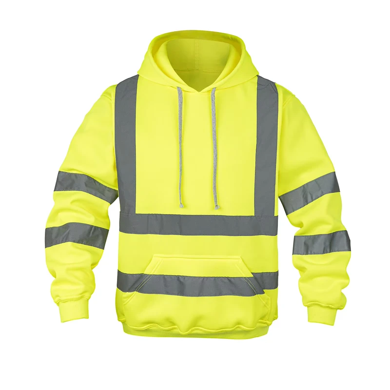 Customized Logo 100% Polyester Fleece Hoodie Coat Two Tone Hivis Reflective Safety Sweatshirt for Men in Stock