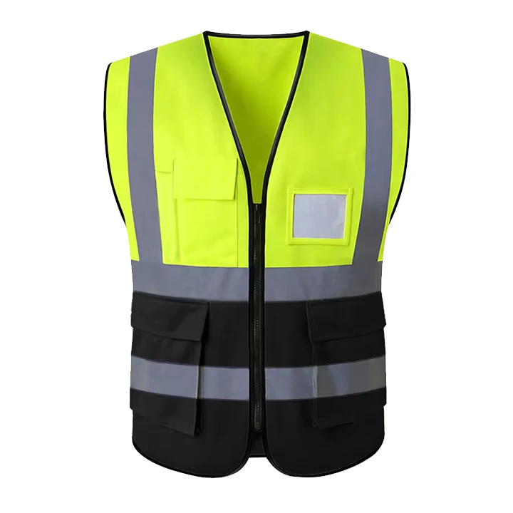 Customized Logo 4-Pocket Multifunctional Yellow Black Outdoor Construction Reflective Safety Vest