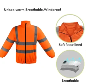 Customized Logo HI VIS Warm Thick Orange Reflective Safety Hoodies for Construction Site Workers
