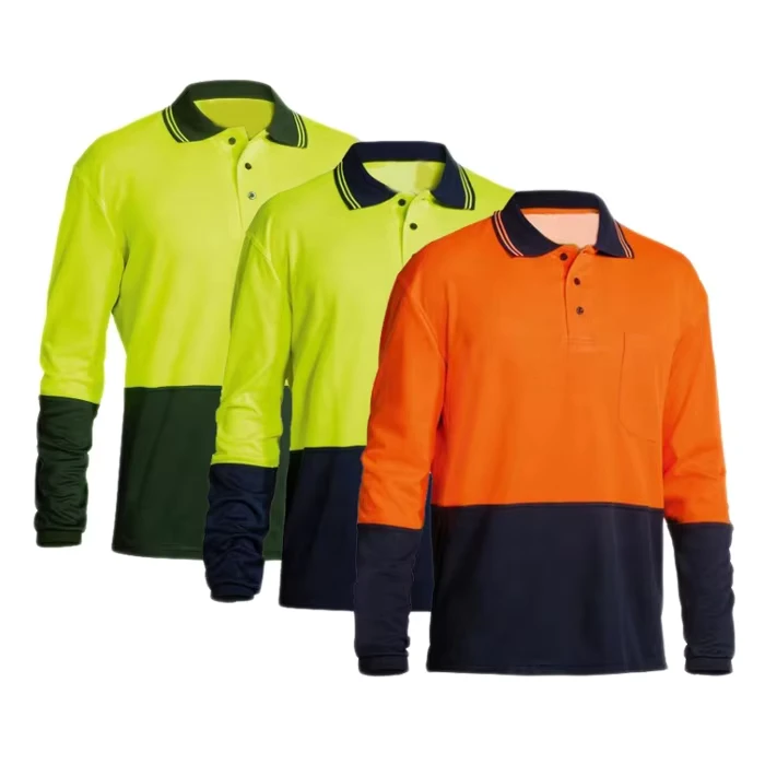 Customized Logo Long Sleeve Polo Shirts High Visibility Protective Workwear Reflective Safety Polo T Shirt With Reflector Tapes