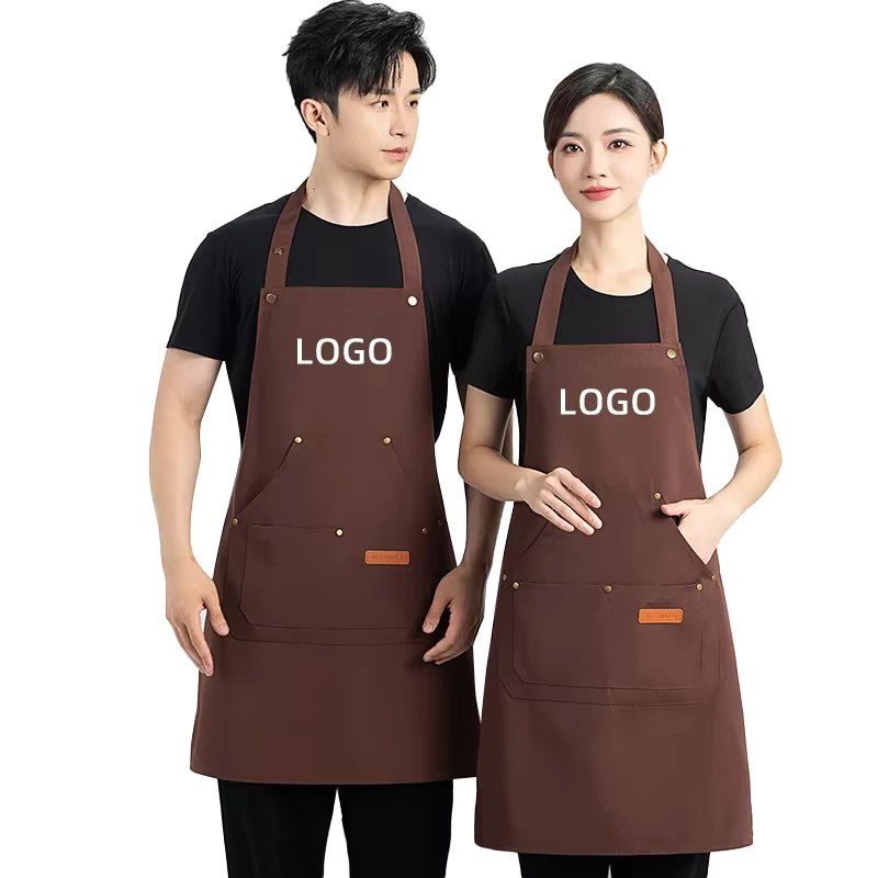 Customized Logo Pattern Printed Waterproof Thickened Twill Canvas Unisex Restaurant and Bar Apron