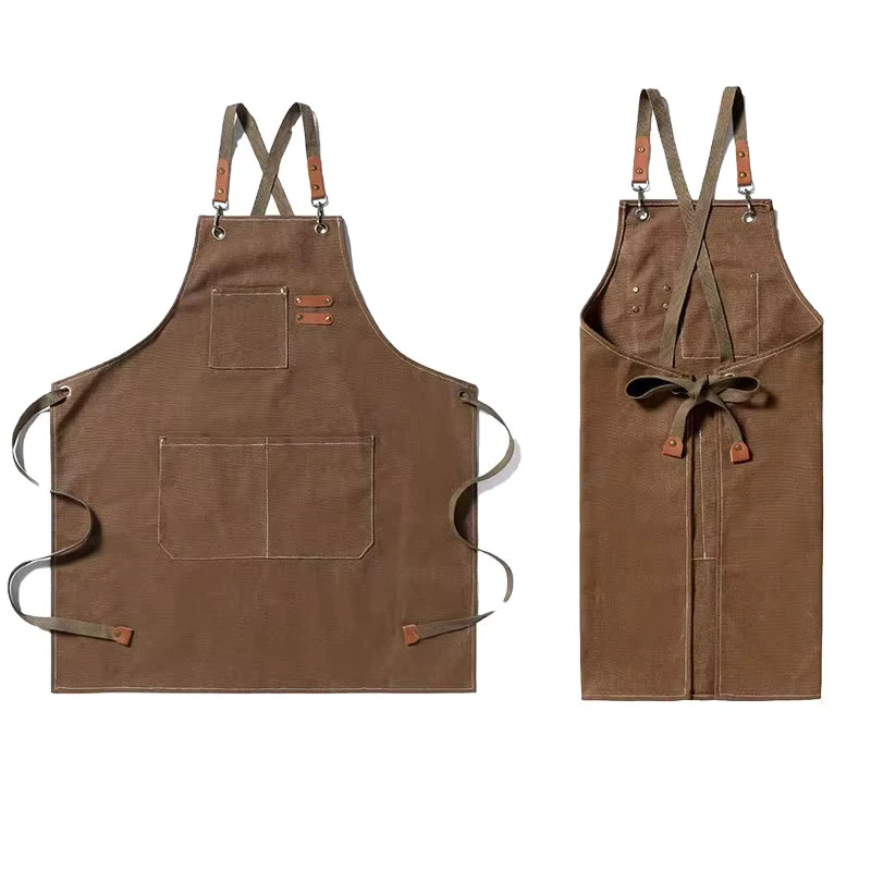 Customized Logo Printed Reusable Eco friendly Waterproof Durable Washable Restaurant Waitstaff Uniform Canvas Kitchen Apron