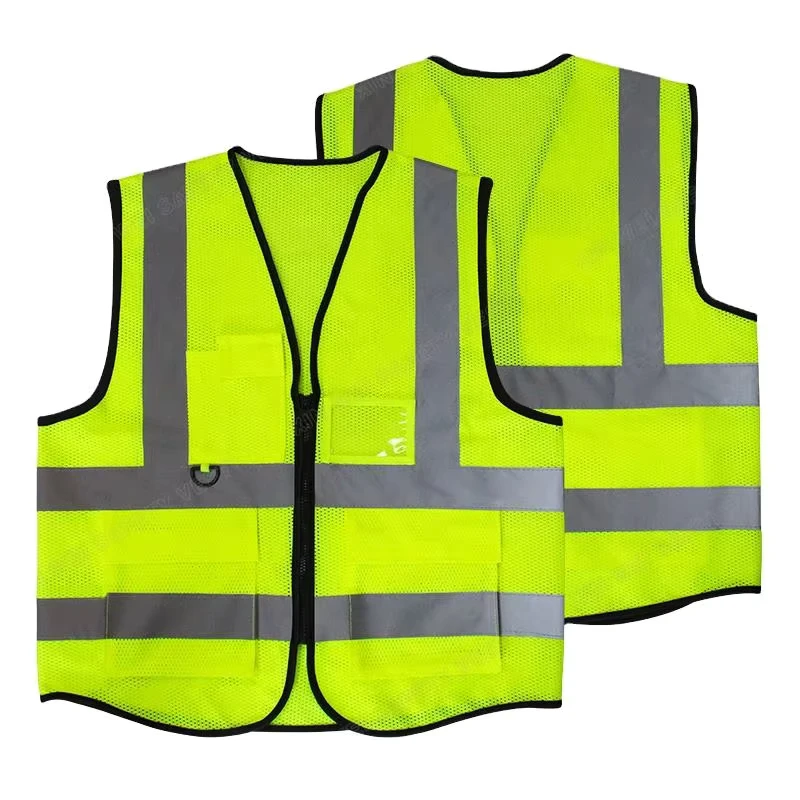 Customized Logo S 5XL Mesh Breathable Multi Pocket Hi Vis Zippered Safety Vest Outdoor Construction Wrok Safety Clothing
