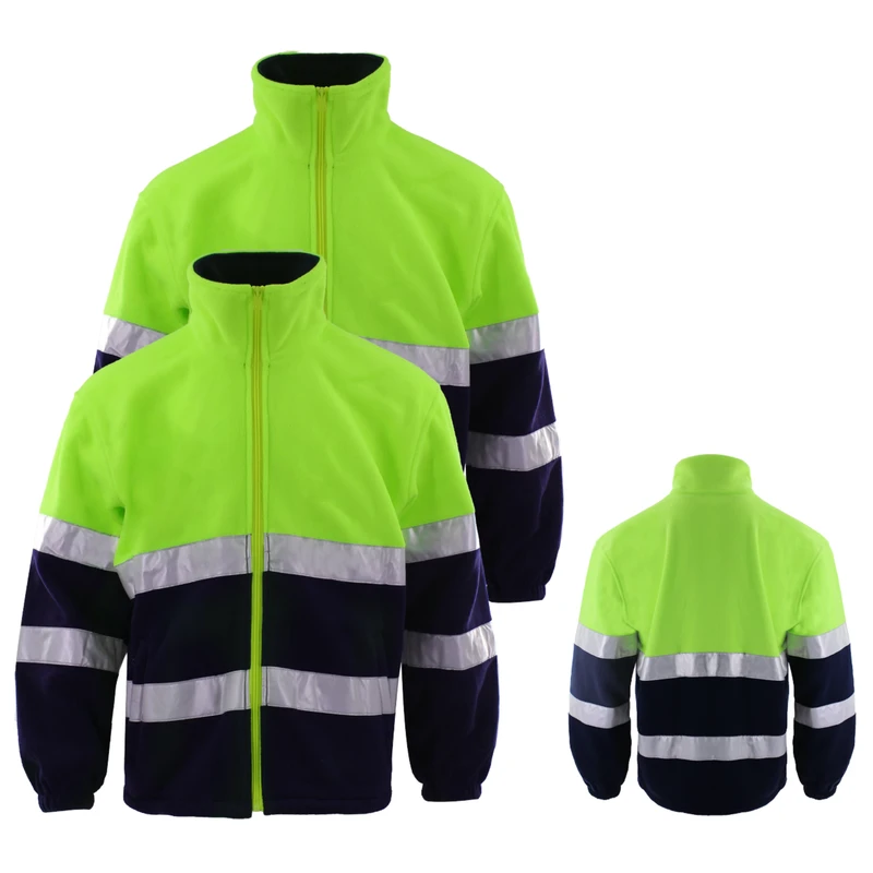 Customized Logo Warm Windproof Engineering High Visibility Reflective Fluorescent Green Polyester Safety Fleece Workwear Jackets
