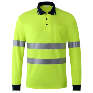 Customized Long Sleeve High Reflective Rib Safety Polo Shirt Spring Autumn Breathable Comfortable with Chest Pocket