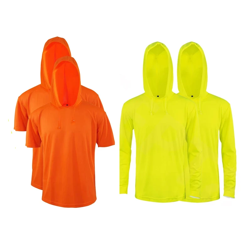 Customized Mens Hi Vis Workwear Dri Fit Shirts Yellow Landscaping Camisa De Construction De Manga Larga Con Gorro