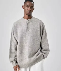 Customized Men’s Oversized Button-Up Crew Neck Long Sleeve Pullover Sweater