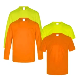 Customized Neon Safety Shirt 100 Polyester Dri Fit Long Sleeve Hi Vis Work T Shirt for Outside Work Construction