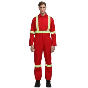 Customized Oil Resistant Reflective Red Frc Fire Proof Coverall For Men Flame Retardant Hi vis Fireproof Coverall With Reflector