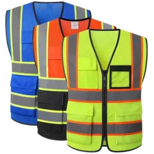 Customized Print Polyester Yellow Reflector Jackets Reflective Vest Cloth Zipper and Utility