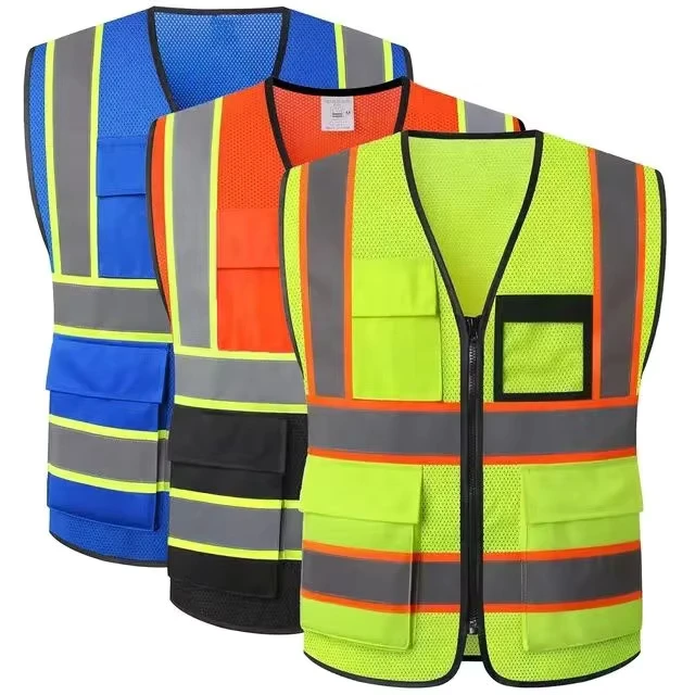 Customized Print Polyester Yellow Reflector Jackets Reflective Vest Cloth Zipper and Utility