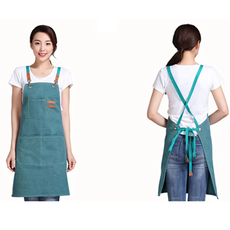 Customized Printed Logo Reusable Garden Cleaning Antifouling Kitchenware Utensils Tools Canvas Kitchen Apron Chef Cooking
