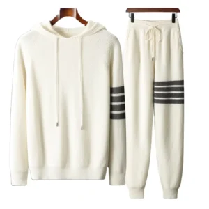Customized Pure Cashmere Men’s Hooded Pullover Sweater Set