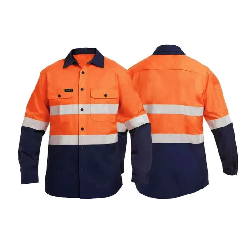 Customized Pure Cotton Reflective Work Shirt Waterproof Safety Clothing for Underground Workshop Construction Site Workers