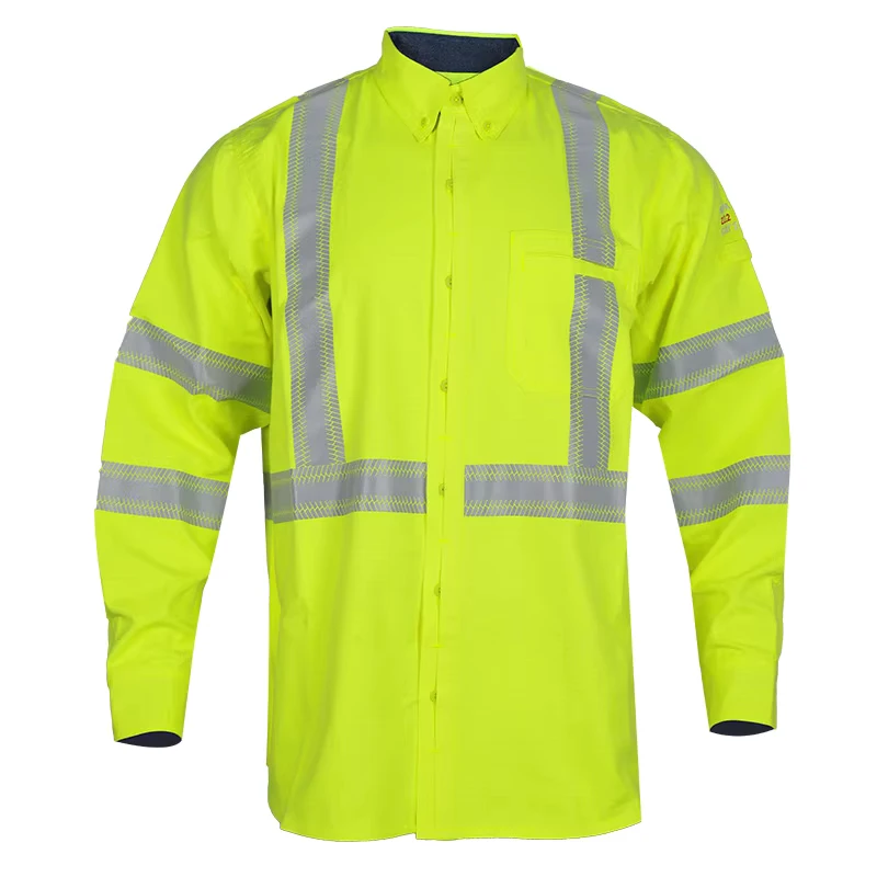 Customized Safety Workwear Hi Vis Reflective Long Sleeve Work Shirts Yellow Reflective Fireproof Security Shirt
