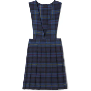 Customized School British Style Khaki Uniform Skirt V Neck Pleated Jumper Elastic Waistband Pinafore