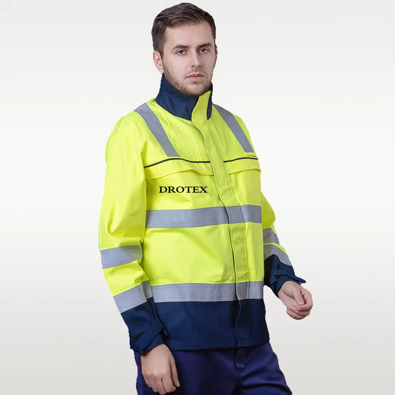 Customized Shipbuilding Hi Vis Flame-Resistant Industrial Safety Workwear Jacket