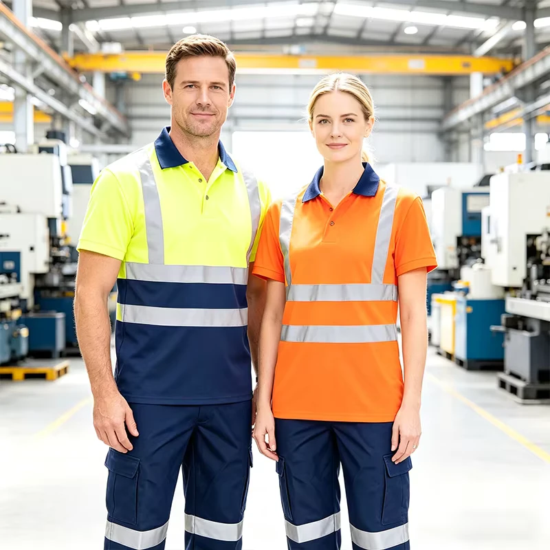 Customized Short Sleeve High Visibility Industrial Mining Construction Workwear Traffic Road Hi Vis Reflective Safety Work Shirt