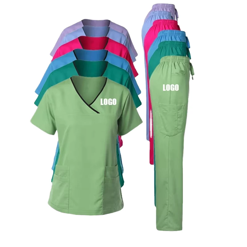 Customized Stretch Spandex Denim Stacked Pants Nurses Hospital Uniforms Nursing Scrubs Suit Jogger Unisex Scrub Sets