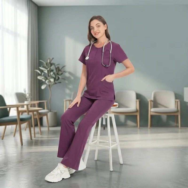 Customized Stretch Women's Medical Scrub Set Mini-Flare Jogger Straight Pants