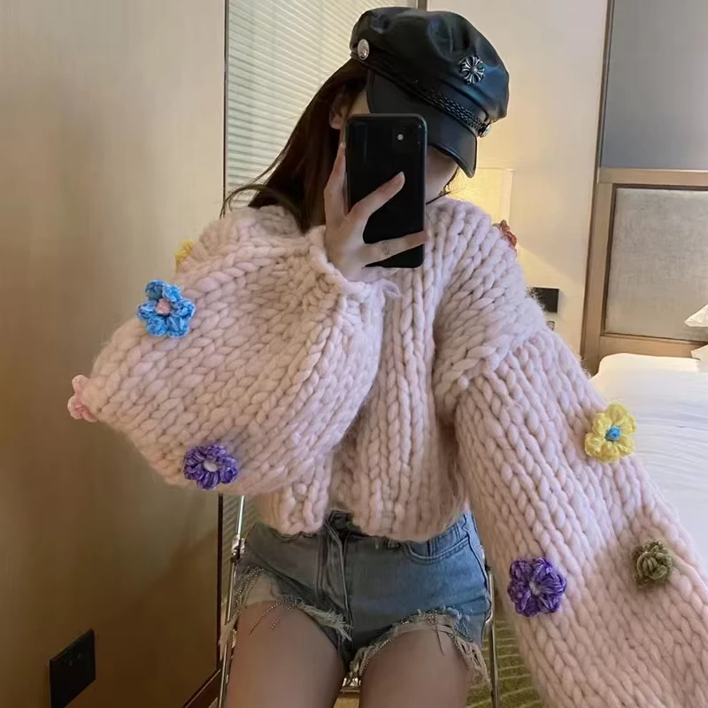 Customized Sweater Vest Wool Acrylic French Vintage Oversized V Neck Sleeveless Hand Knitting Sweater for Ladies