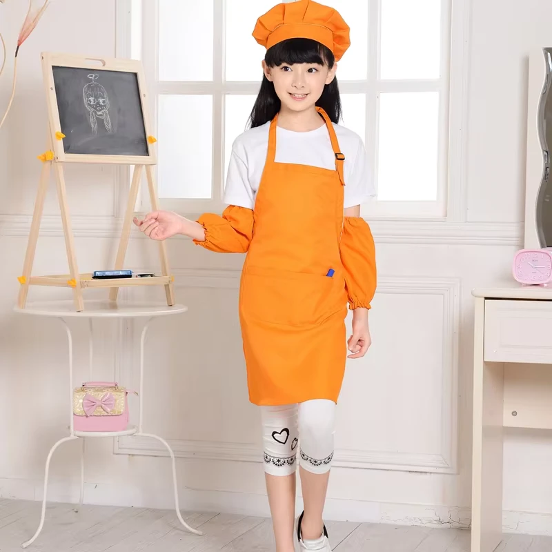 Customized Waterproof Adjustable Children's Polyester Kitchen Apron and Chef Hat Set