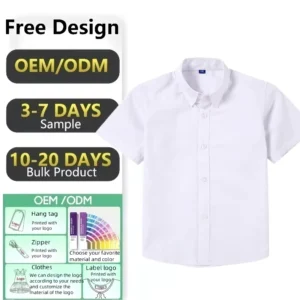 Customized White Short Sleeved School Uniform Shirt for Primary Summer Children’s Wear School Uniforms