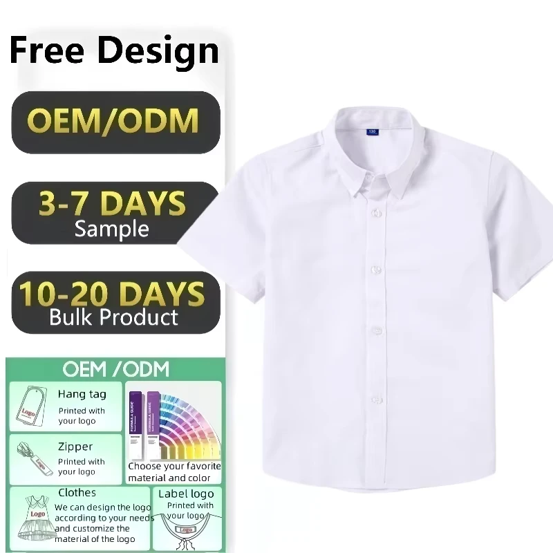Customized White Short Sleeved School Uniform Shirt for Primary Summer Children's Wear School Uniforms