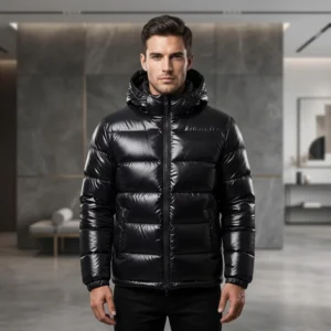 Customized Winter Men’s Reflective Stand Collar Embroidery Reversible Waterproof Windproof Hooded Puffer Jacket