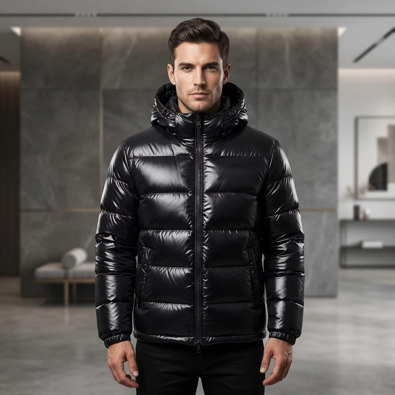 Customized Winter Men's Reflective Stand Collar Embroidery Reversible Waterproof Windproof Hooded Puffer Jacket
