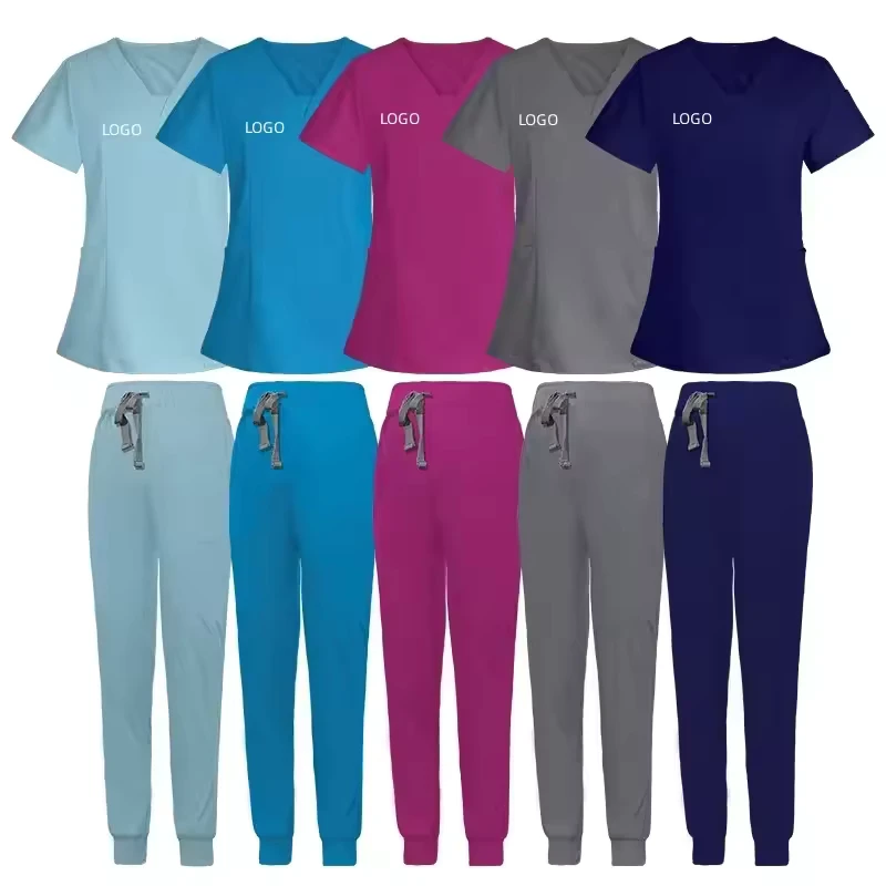 Customized Woven Waterproof Spandex Short Sleeve Hospital Scrub Suit Tops Nursing Scrubs Sets Medical Hospital Nurse Uniforms