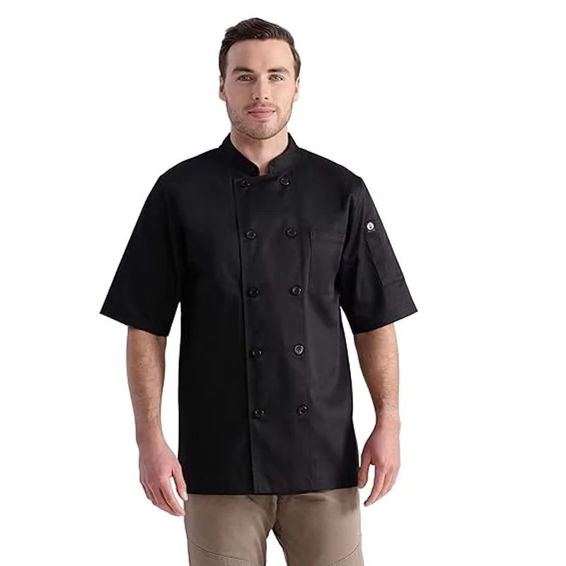 Customized black short sleeved chef jacket cool ventilated chef jacket chef uniform jacket shirt