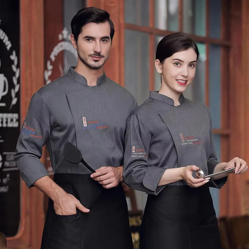 Customized logo Restaurant Chef Uniform Long Sleeves Hospitality Chef Cloth for Kitchen and Hotel