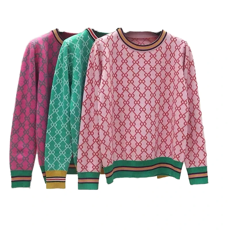 Customized processing of new loose knitted sweater with geometric jacquard casual wool sweater pullover