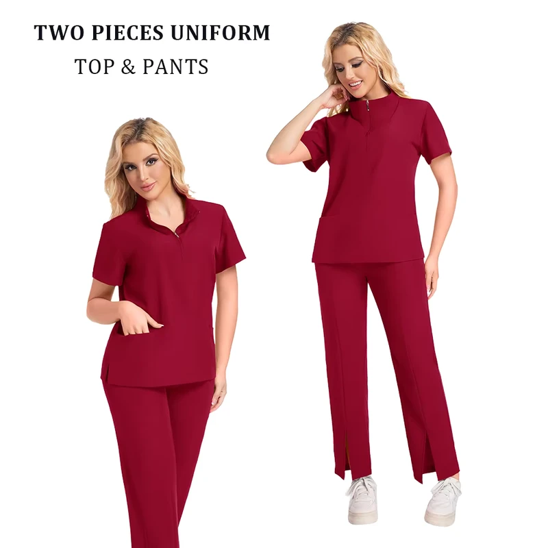 Cute Plus Size Medical Scrubs Uniforms Sets for Women Short Sleeve Two Pieces S 2XL Yoga Pants Hospital Nursing Scrub Tops Logo