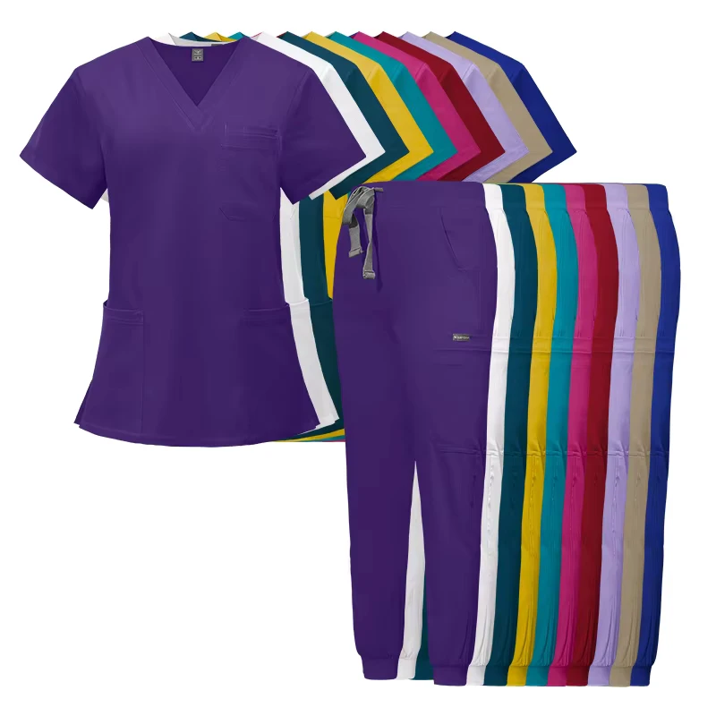 Dark Purple Red Blue and Yellow Medical Scrubs for Nursing Students and Pharmacists
